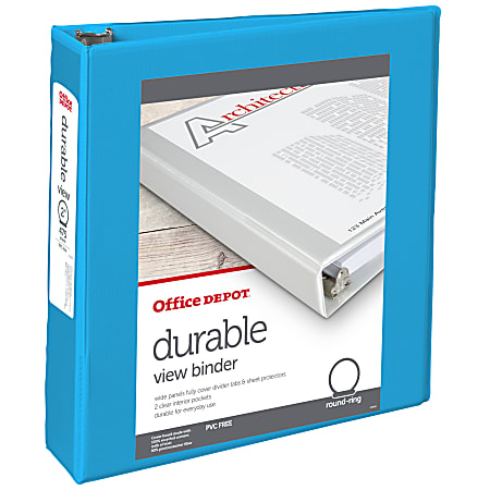 Office Depot® Brand 3-Ring Durable View Binder, 2" Round Rings, Blue