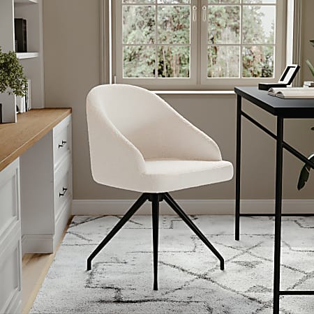 Martha Stewart Sora Upholstered Mid-Back Stationary Office Task Chair, Boucle, White/Oil-Rubbed Bronze