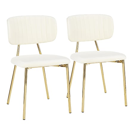 LumiSource Bouton Chairs, Gold/Cream, Set Of 2 Chairs