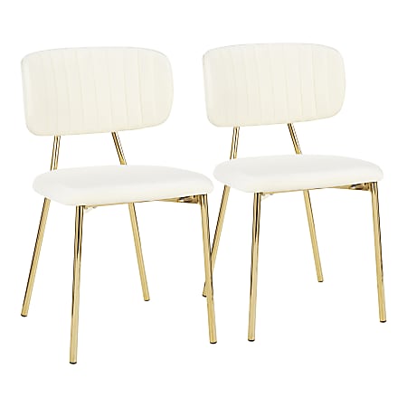 LumiSource Bouton Chairs, Gold/Cream, Set Of 2 Chairs