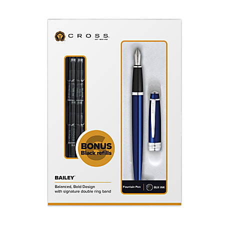 Cross® Bailey Fountain Pen, Medium Point, 0.43 mm, Blue Barrel, Black Ink