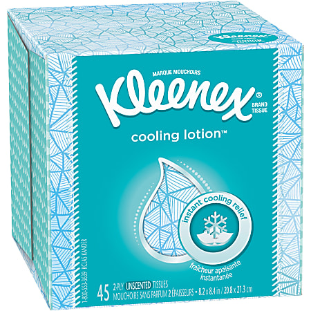Kleenex® Cooling Lotion 3-Ply Facial Tissues, White, 45 Tissues Per Box