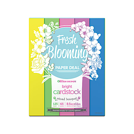 Office Depot® Bright Card Stock, Mixed Bouquet, Letter (8.5" x 11"), 65 Lb, Pack Of 125