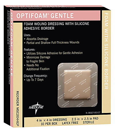 Optifoam® Gentle Border Adhesive Dressings, 4" x 4", Tan, Box Of 10