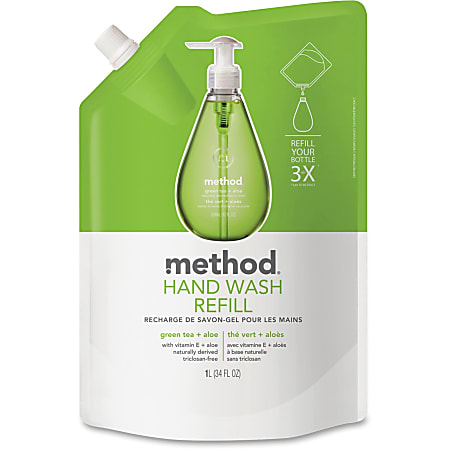 Method Green Tea/Aloe Hand Wash Refill - Green Tea + Aloe Scent - 34 fl oz (1005.5 mL) - Dirt Remover - Hand - Green - Pleasant Scent, Non-toxic - 6 / Carton