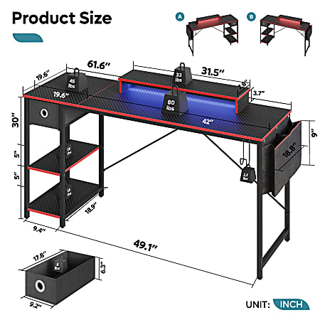 Bestier 62 W Reversible Computer Desk With Storage Drawer And LED
