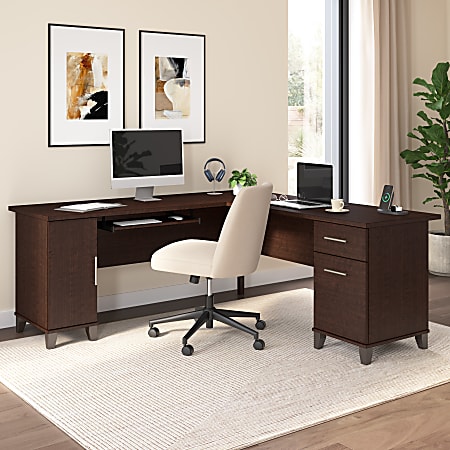Bush Home Somerset 72"W L-Shaped Corner Desk With Storage, Mocha Cherry, Standard Delivery
