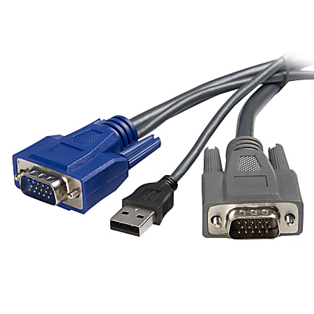 StarTech.com 10 ft Ultra-Thin USB VGA 2-in-1 KVM Cable (SVUSBVGA10) - Keyboard / video / mouse (KVM) cable - USB, HD-15 (VGA) (M) to HD-15 (VGA) (M) - 10 ft - black - for P/N: SV1631DUSBU, SV1631DUSBUK, SV441DUSBI, SV831DUSBAU, SV831DUSBU, SV831DUSBUK