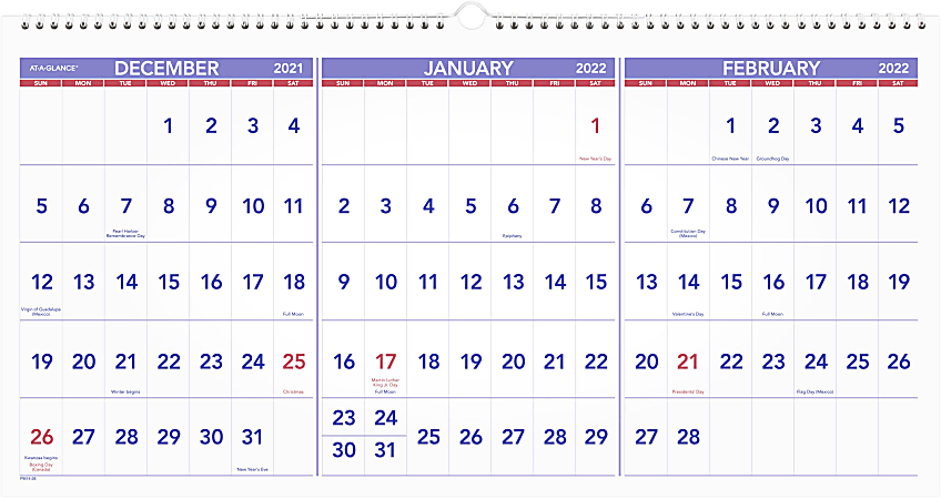AT-A-GLANCE® 15-Month Horizontal Wall Calendar, 24" x 12", December 2021 To February 2023, PM1428
