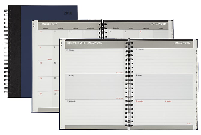 Office Depot® Brand Stripe Weekly/Monthly Planner, Wide, 8 1/2" x 11", Black/Blue, January to December 2019