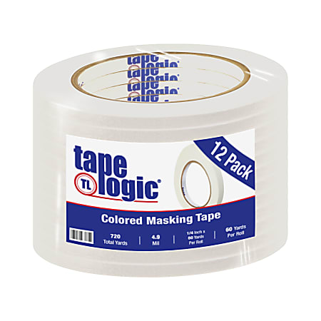 Tape Logic® Color Masking Tape, 3" Core, 0.25" x 180', White, Case Of 12