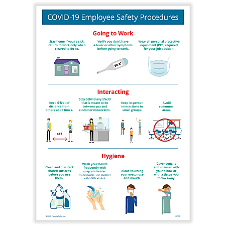 ComplyRight™ Corona Virus And Health Safety Posters, COVID-19 Employee Safety Procedures, English, 10" x 14", Set Of 3 Posters