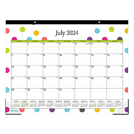 2024-2025 Blue Sky Planning Monthly Desk Pad Calendar, 22” x 17”, Teacher Dots, July 2024 To June 2025, 105496-A25
