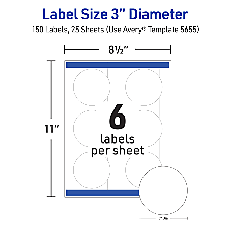 Avery Printable Labels With Sure Feed Round 3 diameter Matte White Pack ...