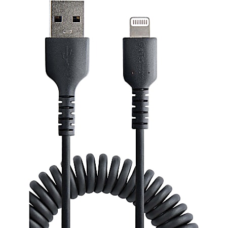 StarTech.com 1m 3ft USB to Lightning Cable MFi Certified Coiled iPhone  Charger Cable Black Durable TPE Jacket Aramid Fiber 3.3ft 1m Coiled USB to  Lightning charging cable with aramid fiber - Office