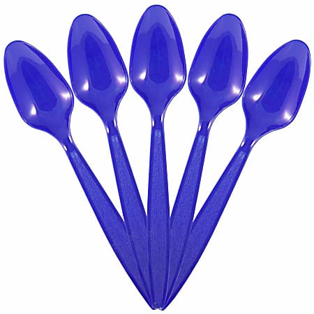 JAM PAPER Big Party Pack of Premium Plastic Spoons, Royal Blue, 100 Disposable Spoons/Box 