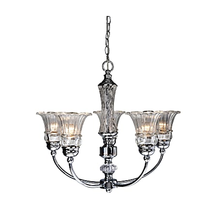 Elegant Designs 5-Light Glass Ceiling Glacier Petal Chandelier, 24"W, Chrome