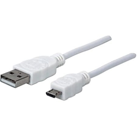 Manhattan Hi-Speed USB 2.0 A Male to Micro-B Male Device Cable - 6 ft - White - USB for Notebook - 6 ft - 1 x Type A Male USB - 1 x Type B Male Micro USB - Nickel Plated Contact - Shielding - White