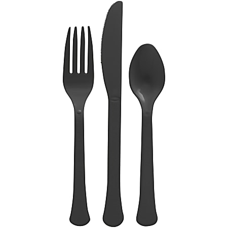 Amscan Boxed Heavyweight Cutlery Assortment, Jet Black, 200 Utensils Per Pack, Case Of 2 Packs
