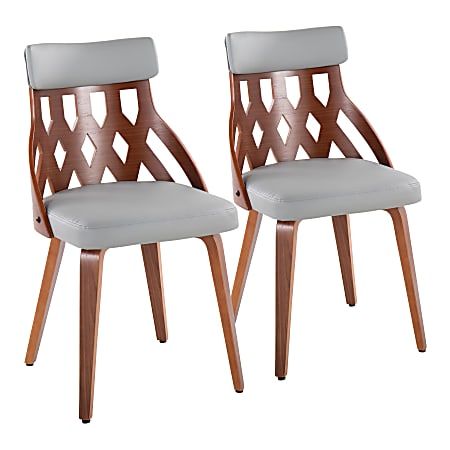 LumiSource York Wood Accent Chair Set, Walnut/Light Gray, Set Of 2 Chairs