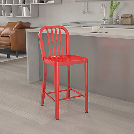 Flash Furniture Commercial-Grade Vertical Slat Back Counter Stool, Red