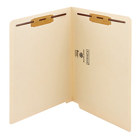 Smead® End-Tab File Folders With Antimicrobial Product Protection, Reinforced Tab, 2 Fasteners, Straight Cut, 9 1/2" x 12 1/4", Pack Of 50