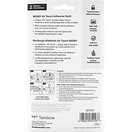 Tombow Mono Air Touch Net Tape Dispenser Refill - 17.50 yd Length x 0.33  Width - 2 / Pack - White