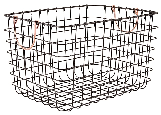 Realspace® Metal Wire Bin With Handles, Medium Size, Black/Copper