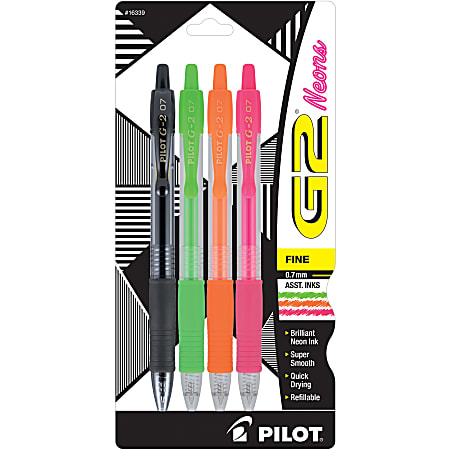 Pilot® G2 Pastels Gel Pens, Fine Point, 0.7 mm, Clear Barrels, Assorted  Ink, Pack Of 4 Pens