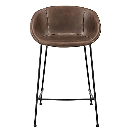 Eurostyle Zach-C Faux Leather Counter Stools, Matte Black/Brown, Set Of 2 Stools