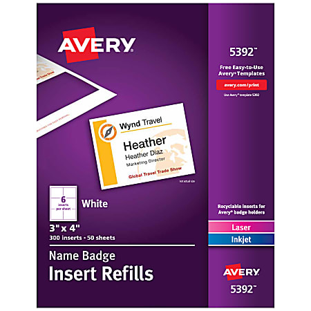 Avery® Laser Name Badge Inserts, 3" x 4",