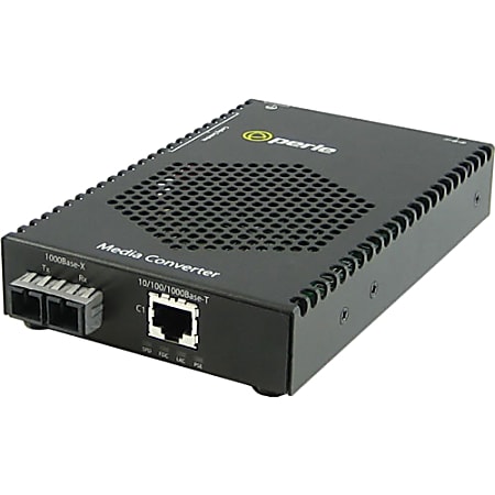 Perle S-1110P-S2SC10-XT Media Converter - 1x PoE (RJ-45) Ports - 1 x SC Ports - Single-mode, Multi-mode - 10/100/1000Base-T, 1000Base-LX/LH - Desktop, Rail-mountable, Rack-mountable, Wall Mountable