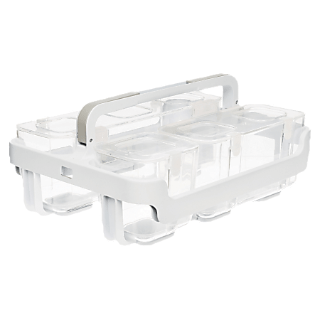 Deflect-O® Stackable Plastic Caddy Storage Organizer, 6 1/2"H x 14"W x 10 1/2"D, White/Clear