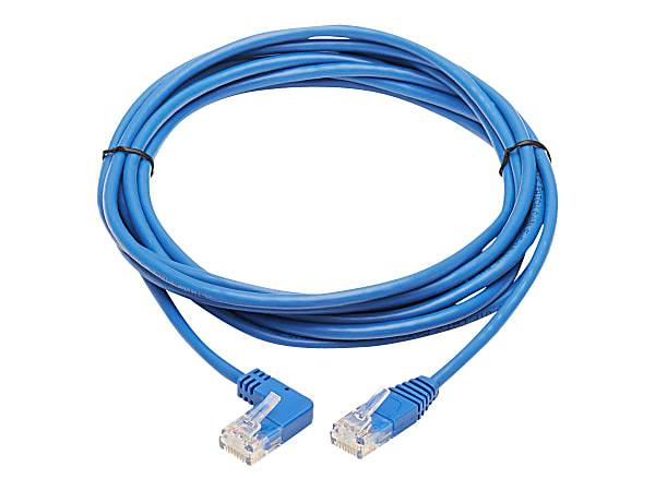 Tripp Lite Cat6 Ethernet Cable Left Angled UTP Slim Molded M/M Blue 10ft - First End: 1 x RJ-45 Male Network - Second End: 1 x RJ-45 Male Network - 1 Gbit/s - Patch Cable - Gold Plated Contact - 28 AWG - Blue