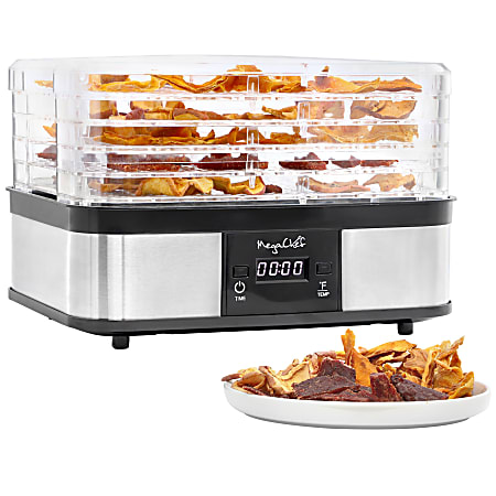 MegaChef 5-Tray Food Dehydrator With Timer And Temperature Control, 10”H x 13-1/2”W x 11”D, Black