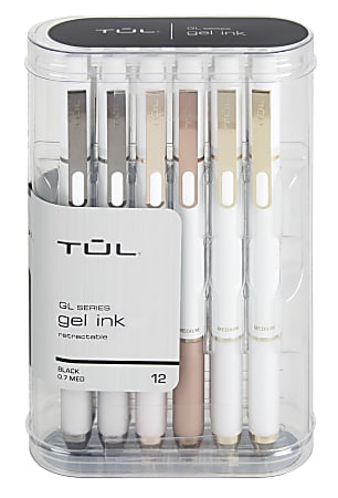 TUL® GL Series Retractable Gel Pens, Medium Point, 0.7 mm, Pearl White Barrel, Black Ink, Pack Of 12 Pens