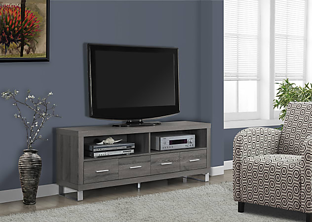 Monarch Specialties 4-Drawer TV Stand For TVs Up To 60", 24"H x 60"W x 16"D, Dark Taupe