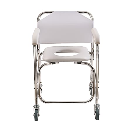 DMI® Rolling Shower Transport Chair With Padded Toilet Seat, 24"H x 22"W x 22"D, White