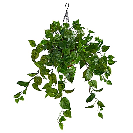 Nearly Natural Philodendron 30”H Artificial Plant With Hanging Basket, 30”H x 18”W x 12”D, Green/Brown