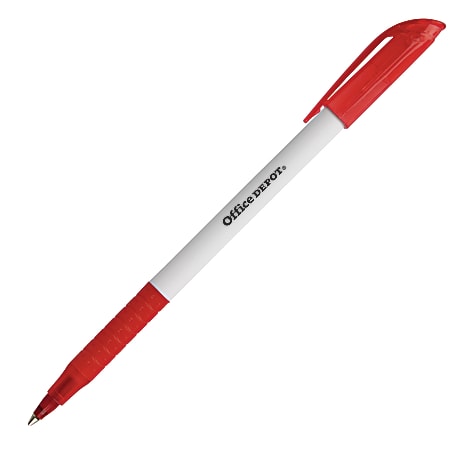 Office Depot® Brand Grip Ballpoint Pens, Medium Point, 1.0 mm, Clear Barrel, Red Ink, Pack Of 24 Pens