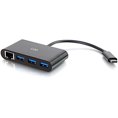 C2G USB C Hub with Ethernet - 3-Port USB Hub - USB Type C - External - 3 USB Port(s) - 1 Network (RJ-45) Port(s) - 3 USB 3.0 Port(s)