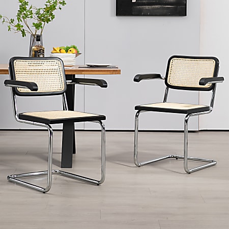 Glamour Home Barnard Wood and Metal Dining Accent Chairs, Natural/Black/Chrome, Set Of 2 Chairs