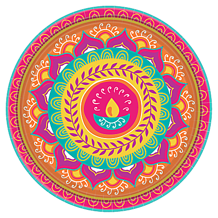 Amscan Paper Diwali Round Plates, 10-1/2", 4 Per Pack, Case Of 8 Packs