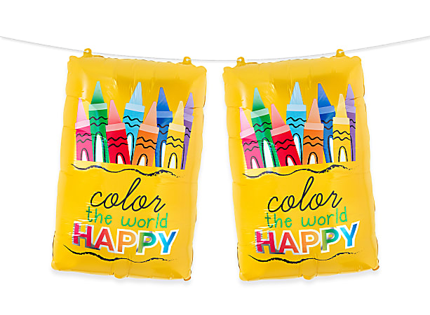 Office Depot® Back-To-School Foil Balloons, Crayons, 19" x 13", Pack Of 2 Balloons