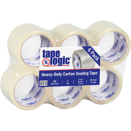 Tape Logic #1000 Economy Packaging Tape, 3" x 55 Yd, Clear, Pack Of 6 Rolls