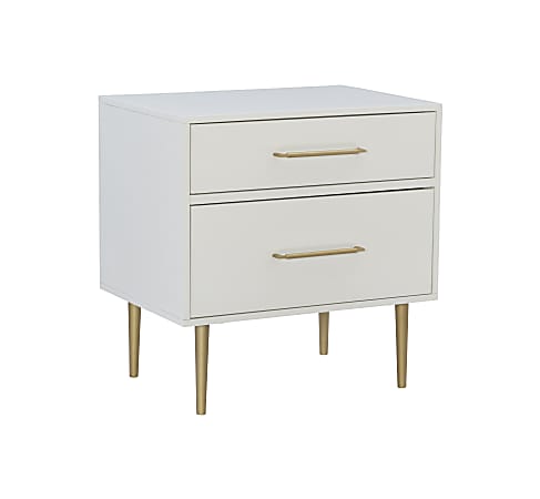Linon Paxton 2-Drawer Nightstand, 25-3/4"H x 25-1/4"W x 18"D, White/Gold