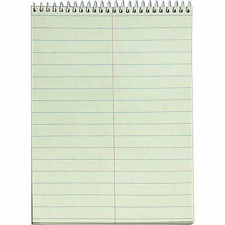 TOPS Green Tint Steno Books - 60 Sheets - Wire Bound - Ruled Margin - 6" x 9" Sheet Size - Green Paper - Hardboard Cover - WireLock - 12 / Pack