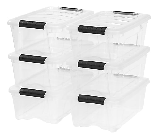 IRIS® Stack & Pull Storage Containers With Built-In Handles, 12 Quarts, 6 1/2" x 11" x 16 1/2", Clear, Case Of 6