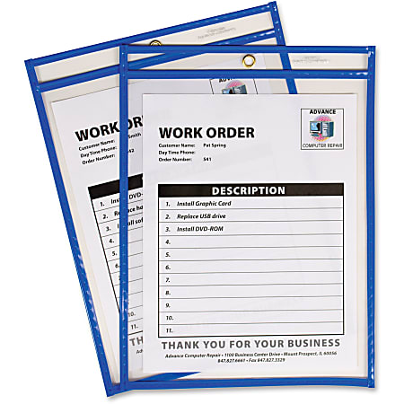 C-Line Neon Colored Stitched Shop Ticket Holders - Support 9" x 12" Media - Vinyl, Metal - Neon Blue - 1 Each