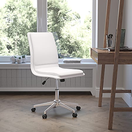 Flash Furniture Madigan Faux Leather Mid-Back Armless Swivel Task Office Chair, White